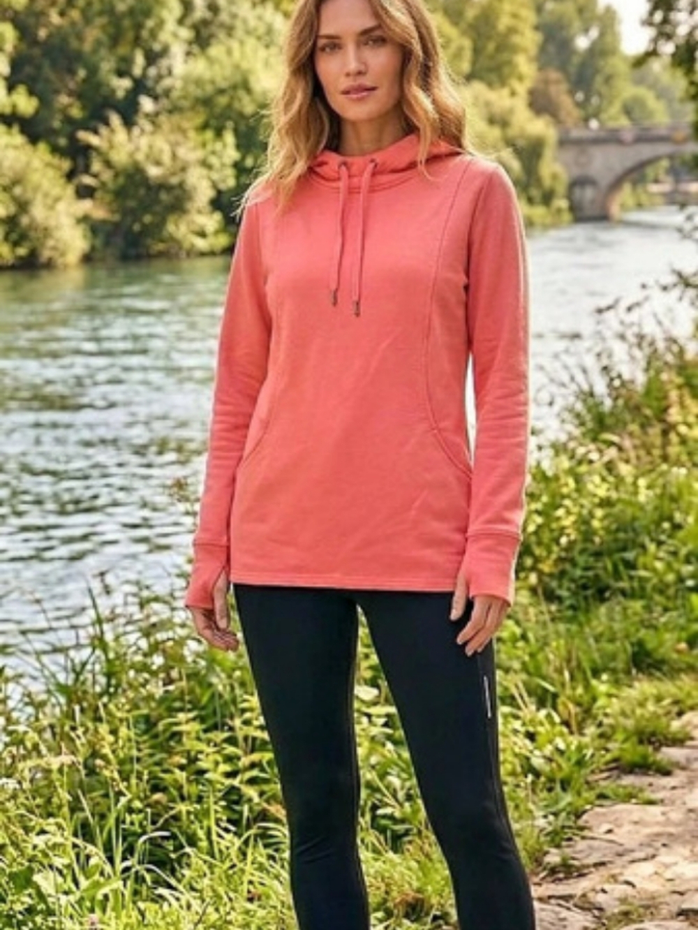 Roots 73 Cowl Neck Pull Over Coral Hoodie